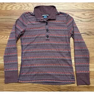 Kavu Sweater Womens Red Sz Medium 1/4 Button Long Sleeve Aztec Pattern Casual